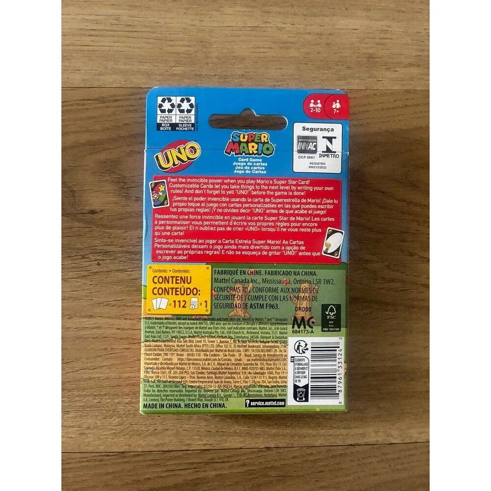 Mattel UNO Super Mario Card Game 112 Cards New Sealed Nintendo Family Game